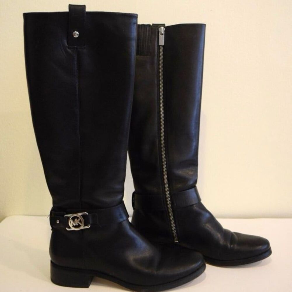 Michael Kors black sleather riding boots